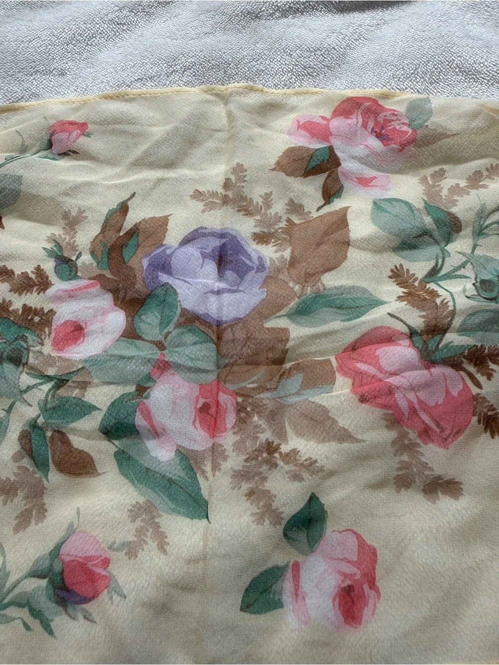 Lauren Ralph Lauren 100% Silk Floral Scarf Yellow Pink Watercolor Lace Trim